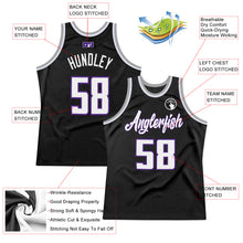 Load image into Gallery viewer, Custom Black White-Purple Authentic Throwback Basketball Jersey
