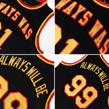 Load image into Gallery viewer, Custom Black Old Gold-Red Authentic Throwback Basketball Jersey
