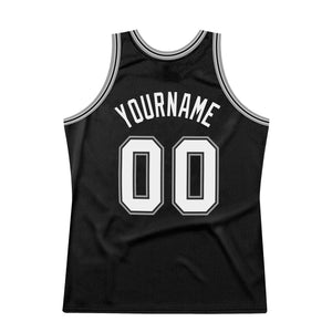 Custom Black White-Silver Authentic Throwback Basketball Jersey