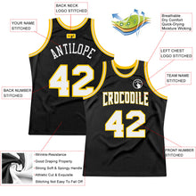 Load image into Gallery viewer, Custom Black White-Gold Authentic Throwback Basketball Jersey
