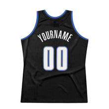 Load image into Gallery viewer, Custom Black White-Blue Authentic Throwback Basketball Jersey
