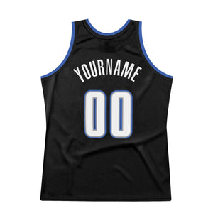 Custom Black White-Blue Authentic Throwback Basketball Jersey
