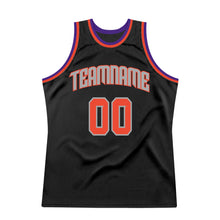 Load image into Gallery viewer, Custom Black Orange-Silver Gray Authentic Throwback Basketball Jersey
