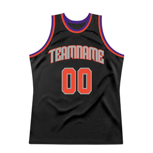 Custom Black Orange-Silver Gray Authentic Throwback Basketball Jersey