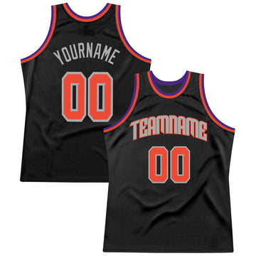 Custom Black Orange-Silver Gray Authentic Throwback Basketball Jersey