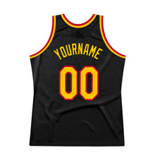 Load image into Gallery viewer, Custom Black Gold-Red Authentic Throwback Basketball Jersey
