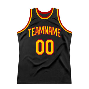 Custom Black Gold-Red Authentic Throwback Basketball Jersey