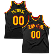 Load image into Gallery viewer, Custom Black Gold-Red Authentic Throwback Basketball Jersey
