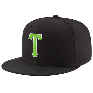 Custom Black Neon Green-White Stitched Adjustable Snapback Hat