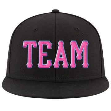 Custom Black Pink-Powder Blue Stitched Adjustable Snapback Hat