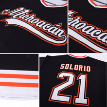 Load image into Gallery viewer, Custom Black White-Orange Hockey Jersey
