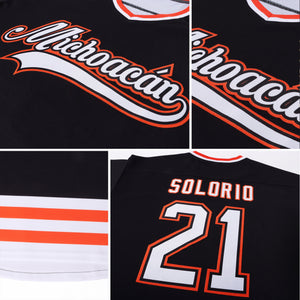 Custom Black White-Orange Hockey Jersey