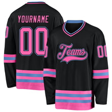 Load image into Gallery viewer, Custom Black Pink-Light Blue Hockey Jersey
