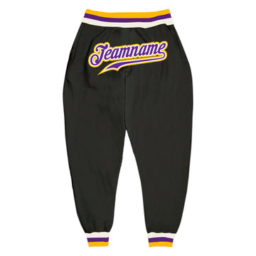 Custom Black Purple-Gold Sports Pants