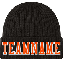Load image into Gallery viewer, Custom Black Orange-White Stitched Cuffed Knit Hat
