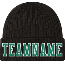 Load image into Gallery viewer, Custom Black Kelly Green-White Stitched Cuffed Knit Hat
