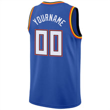 Load image into Gallery viewer, Custom Blue White-Orange Round Neck Rib-Knit Basketball Jersey
