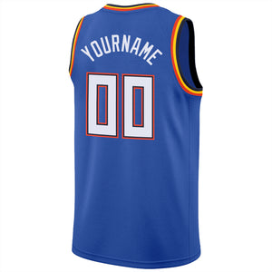 Custom Blue White-Orange Round Neck Rib-Knit Basketball Jersey