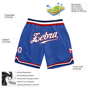 Custom Blue White-Red Authentic Throwback Basketball Shorts