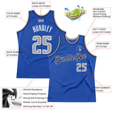 Load image into Gallery viewer, Custom Blue Silver Gray-Navy Authentic Throwback Basketball Jersey
