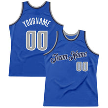 Load image into Gallery viewer, Custom Blue Silver Gray-Navy Authentic Throwback Basketball Jersey

