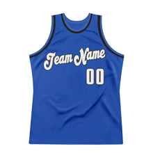 Load image into Gallery viewer, Custom Blue White-Black Authentic Throwback Basketball Jersey
