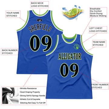 Custom Blue Black-Neon Green Authentic Throwback Basketball Jersey