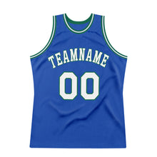 Load image into Gallery viewer, Custom Blue White-Kelly Green Authentic Throwback Basketball Jersey
