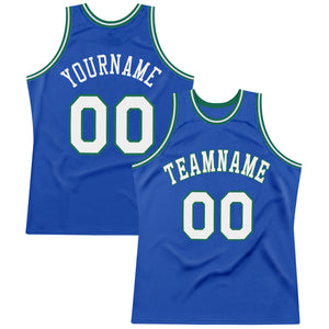Custom Blue White-Kelly Green Authentic Throwback Basketball Jersey
