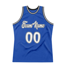 Load image into Gallery viewer, Custom Blue White-Black Authentic Throwback Basketball Jersey
