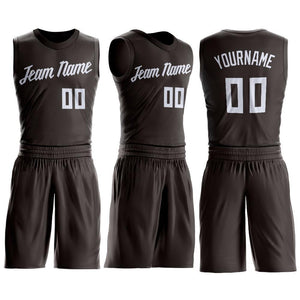 Custom Brown White Round Neck Suit Basketball Jersey