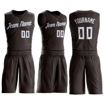 Custom Brown White Round Neck Suit Basketball Jersey