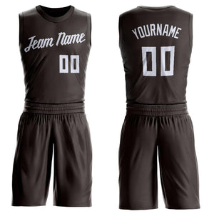 Custom Brown White Round Neck Suit Basketball Jersey