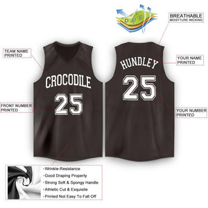 Custom Brown White V-Neck Basketball Jersey