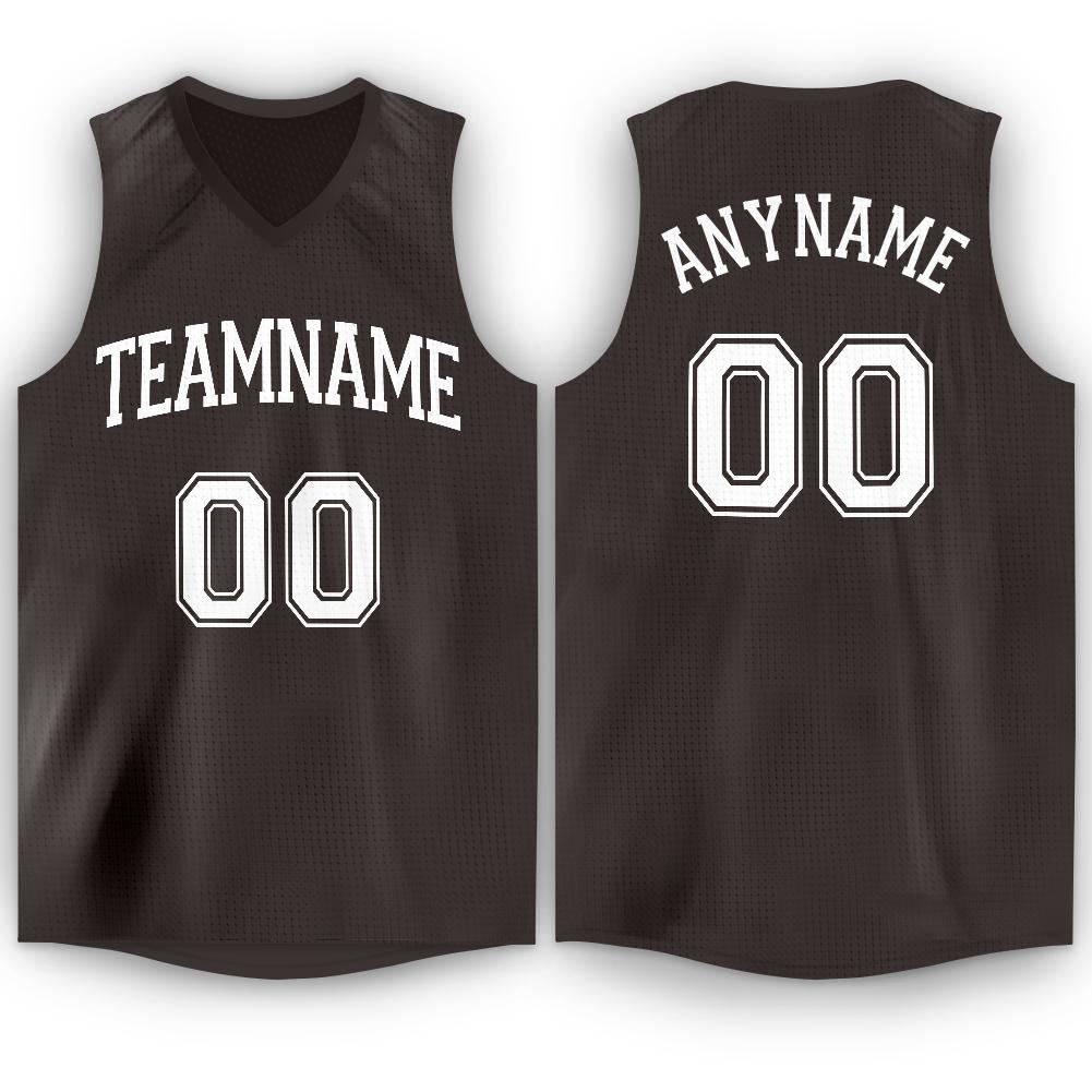 Custom Brown White V-Neck Basketball Jersey