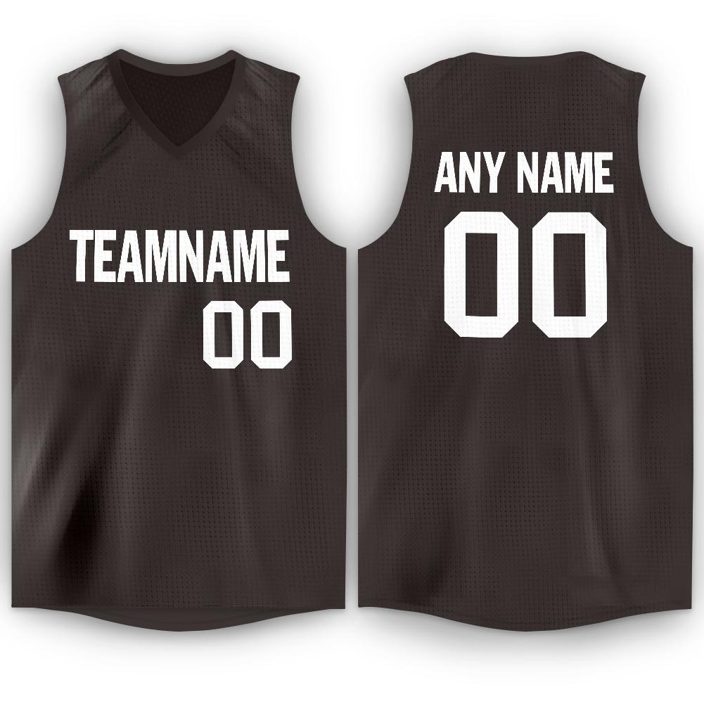 Custom Brown White V-Neck Basketball Jersey