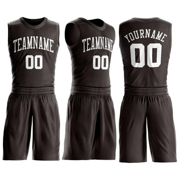 Custom Brown White Round Neck Suit Basketball Jersey