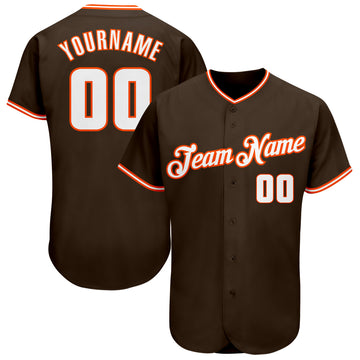 Custom Brown White-Orange Authentic Baseball Jersey