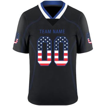 Custom Lights Out Black Royal-White USA Flag Fashion Football Jersey