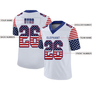 Custom White Royal-Red USA Flag Fashion Football Jersey