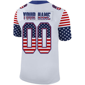 Custom White Royal-Red USA Flag Fashion Football Jersey