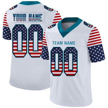 Custom White Panther Blue-Black USA Flag Fashion Football Jersey