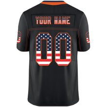 Load image into Gallery viewer, Custom Lights Out Black Orange-Navy USA Flag Fashion Football Jersey
