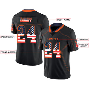 Custom Lights Out Black Orange-Navy USA Flag Fashion Football Jersey