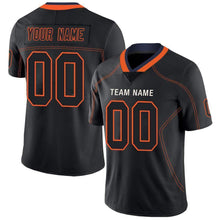 Load image into Gallery viewer, Custom Lights Out Black Orange-Navy Football Jersey
