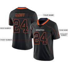 Load image into Gallery viewer, Custom Lights Out Black Orange-Navy Football Jersey
