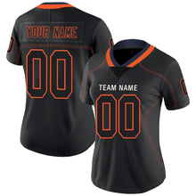 Load image into Gallery viewer, Custom Lights Out Black Orange-Navy Football Jersey
