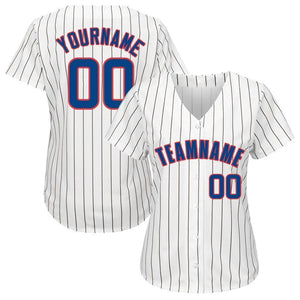 Custom White Royal Strip Royal-Red Baseball Jersey