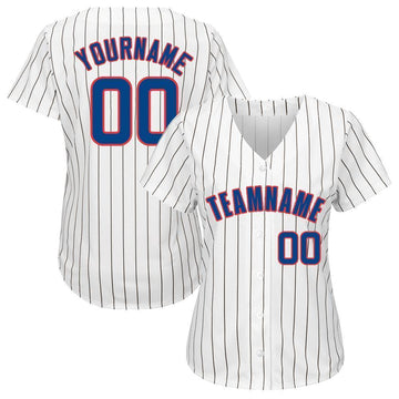 Custom White Royal Strip Royal-Red Baseball Jersey
