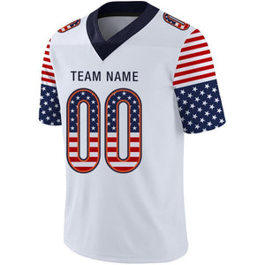 Custom White Navy-Orange USA Flag Fashion Football Jersey